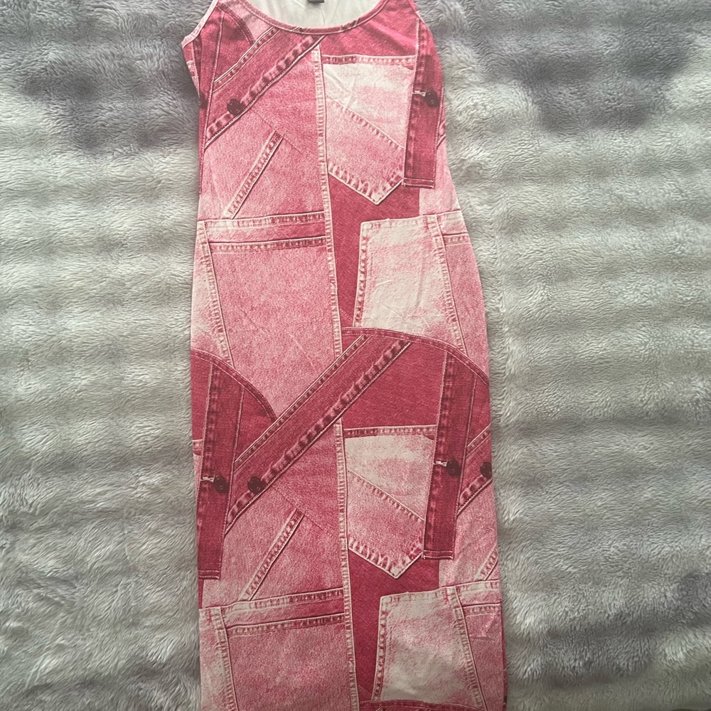 Pink Denim Midi Dress